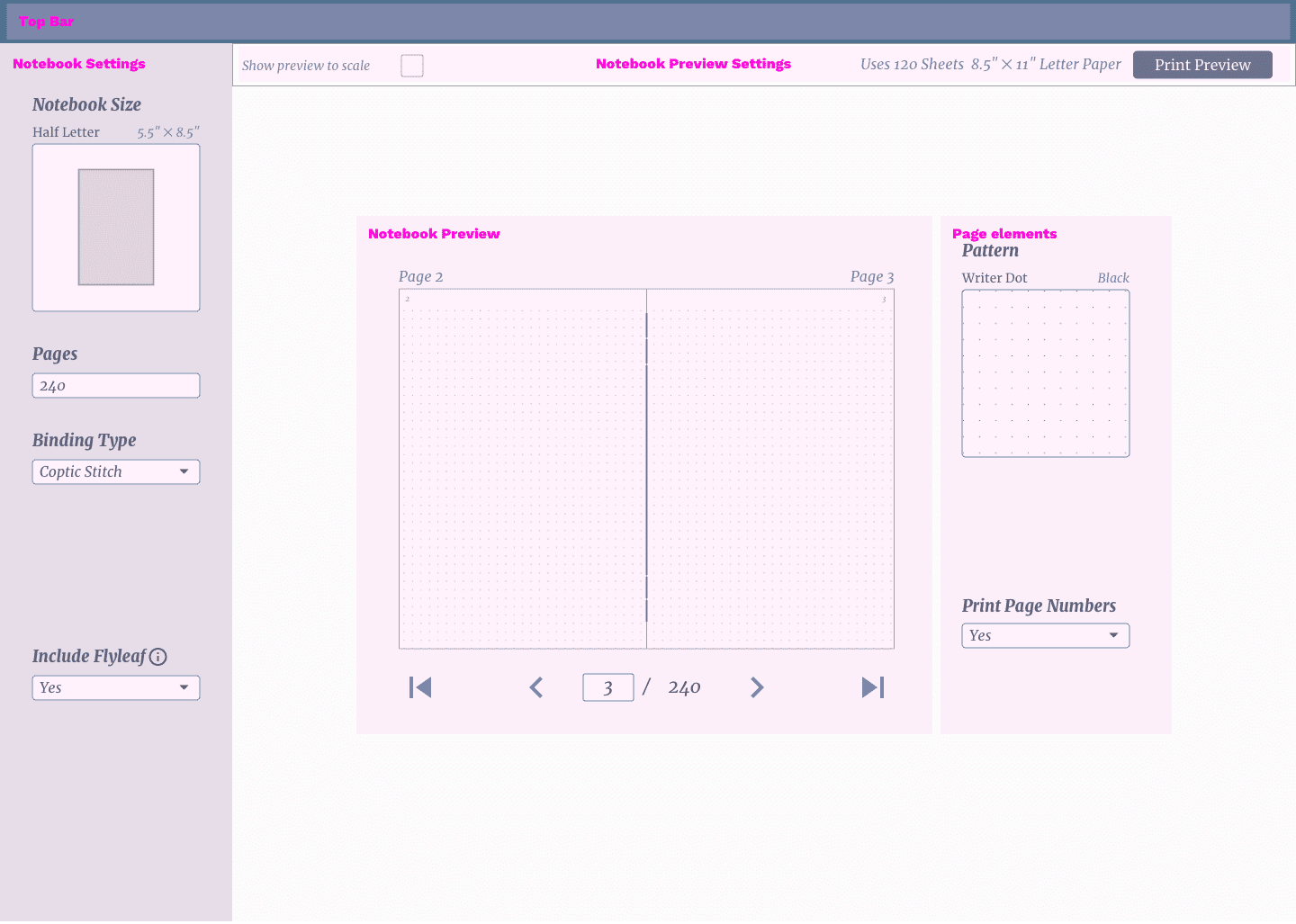 The new main screen takes on a different approach to organizing the controls than Iteration 1. You'll also see many new features added from insight through "dogfooding", such as an option to print page numbers and showing the number of required printer sheets